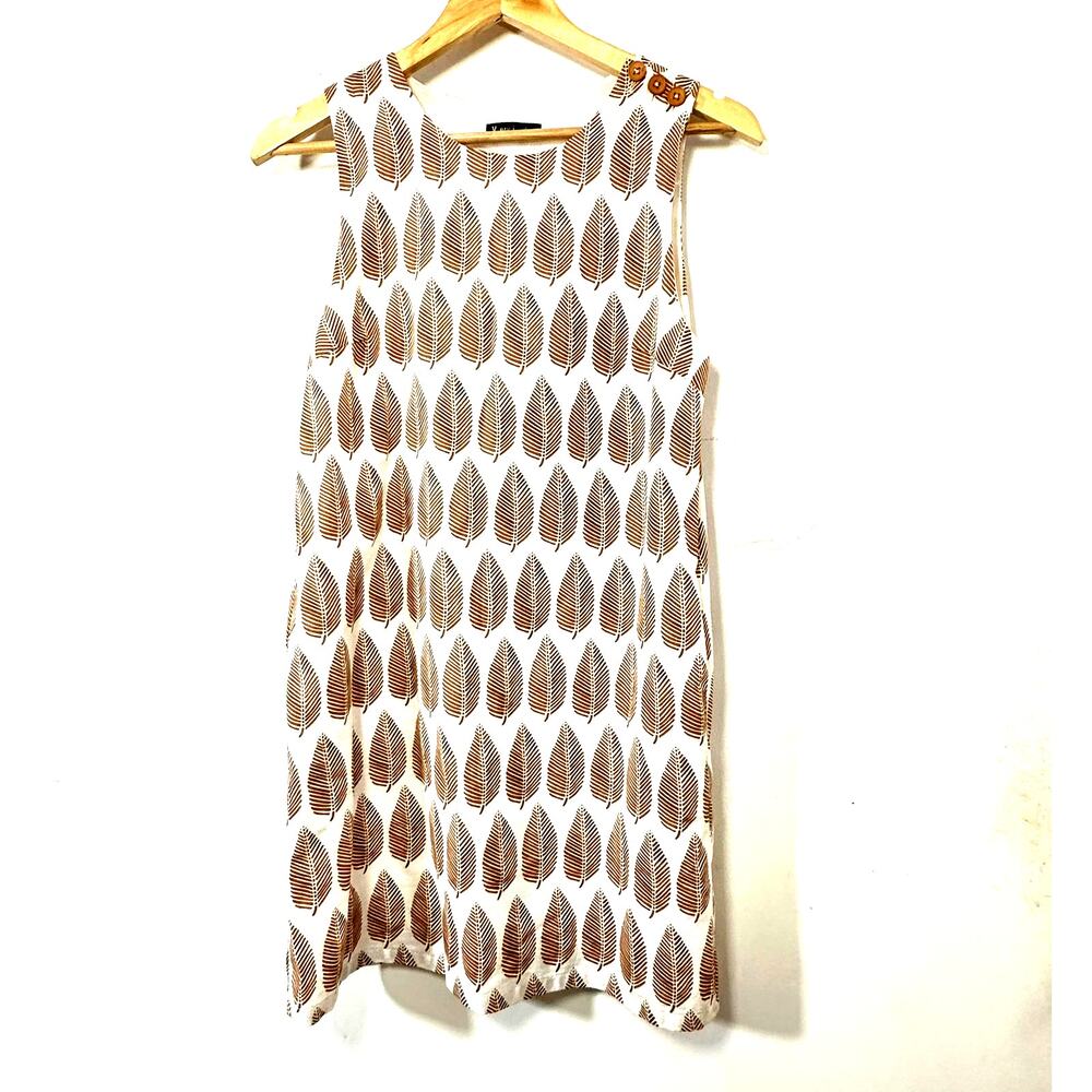 VERY J Sleeveless Sheath Dress feather motif cotton modern Womans small